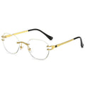 Gold metal frame sunglasses with gradient blue lenses and a box-style design.