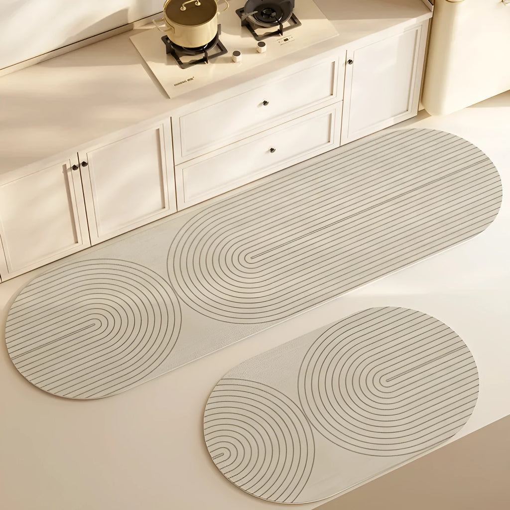Oval diatom ooze kitchen floor mat with printed stripe pattern, available in multiple sizes and colours