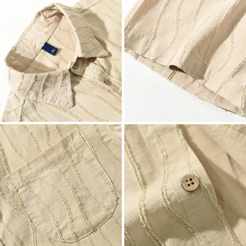 Men's pure cotton summer shirt in apricot colour with short sleeves and loose fit
