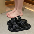 Women's black and white two-way wear sandals with soft thick back and non-slip PVC sole.