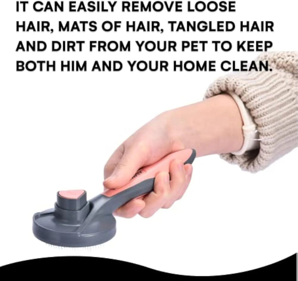 Grey, green, or pink self-cleaning slicker brush for grooming cats, dogs, and rabbits.