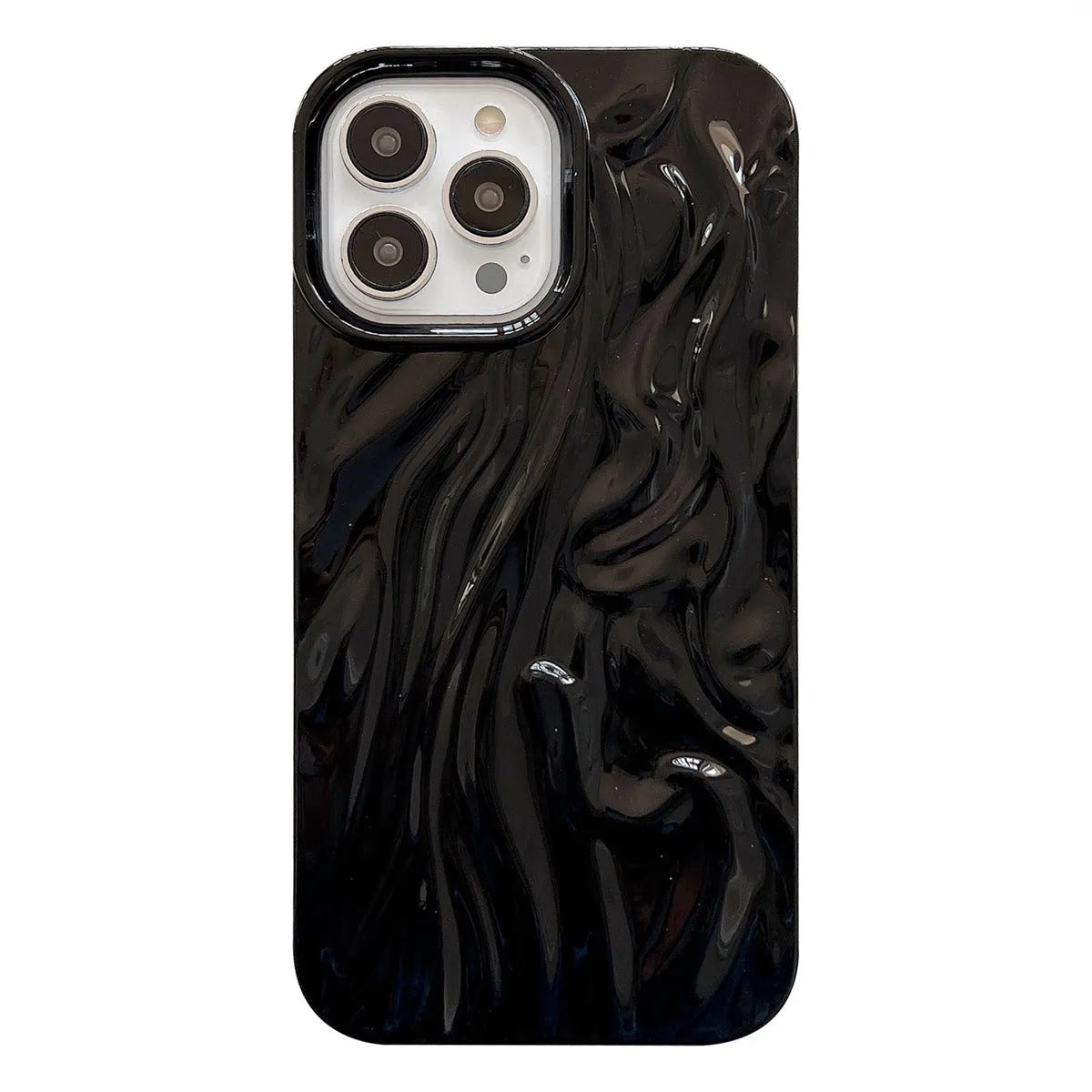 Ins style solid colour water ripple silicone phone case for iPhone models on a plain background.