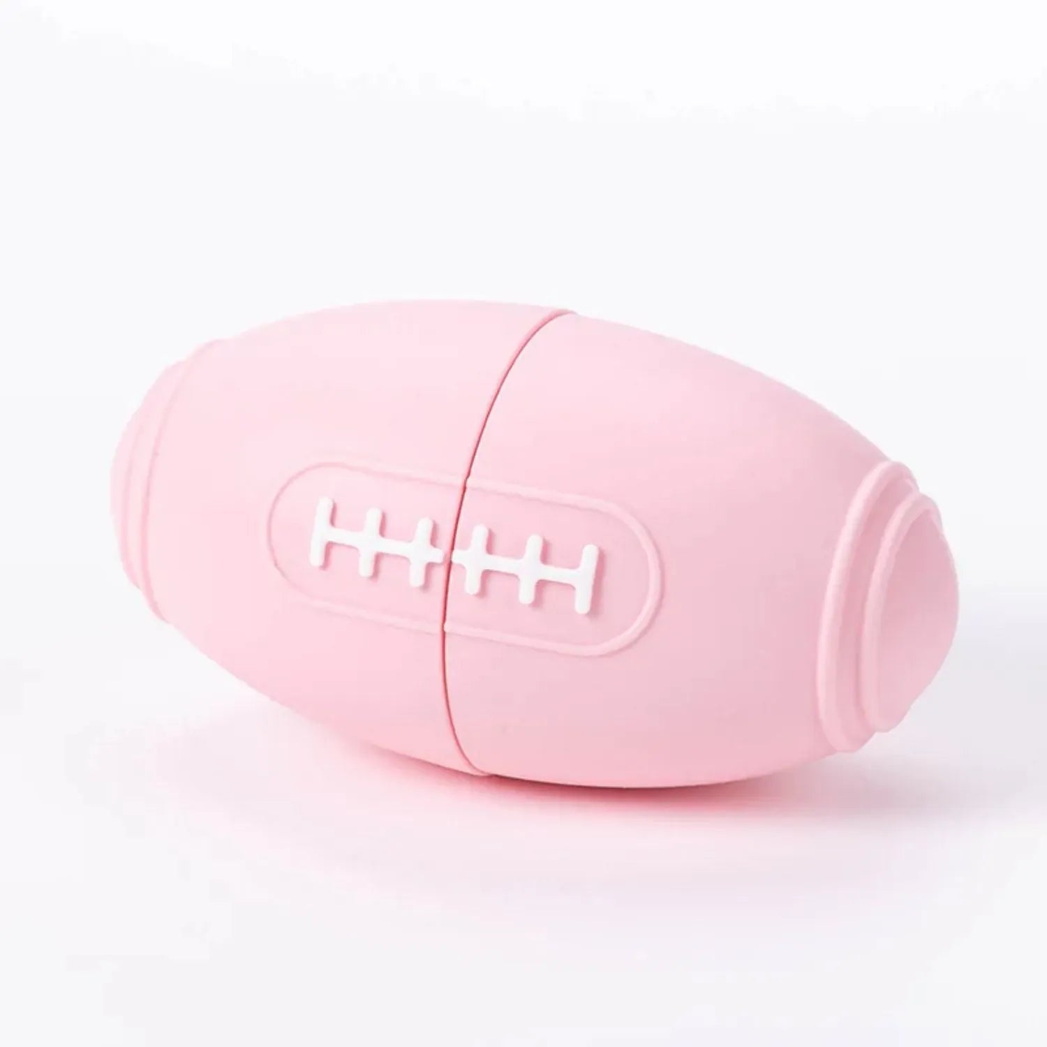 Silicone rugby-shaped dog tug toy in blue colour for interactive play and chewing