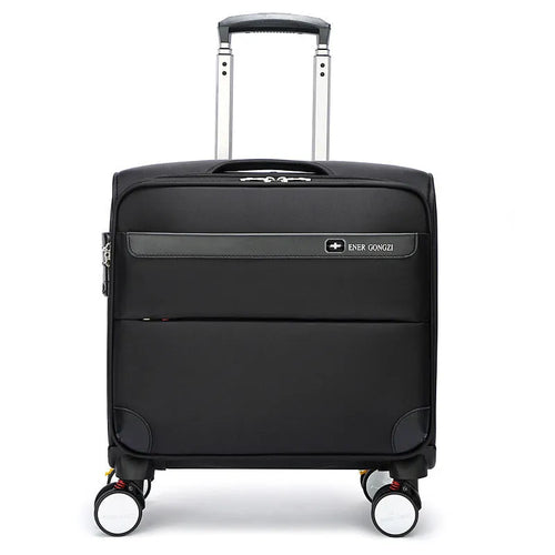 18-inch black Oxford cloth business travel suitcase with pull handle and universal wheels