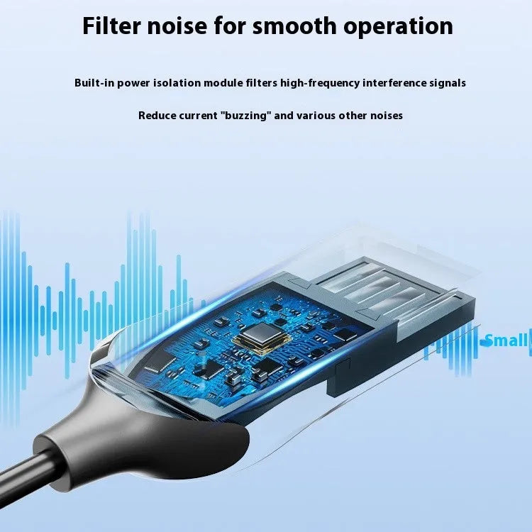 USB car Bluetooth audio receiver with USB-A plug and 3.5mm jack connected by PU-quilted cable