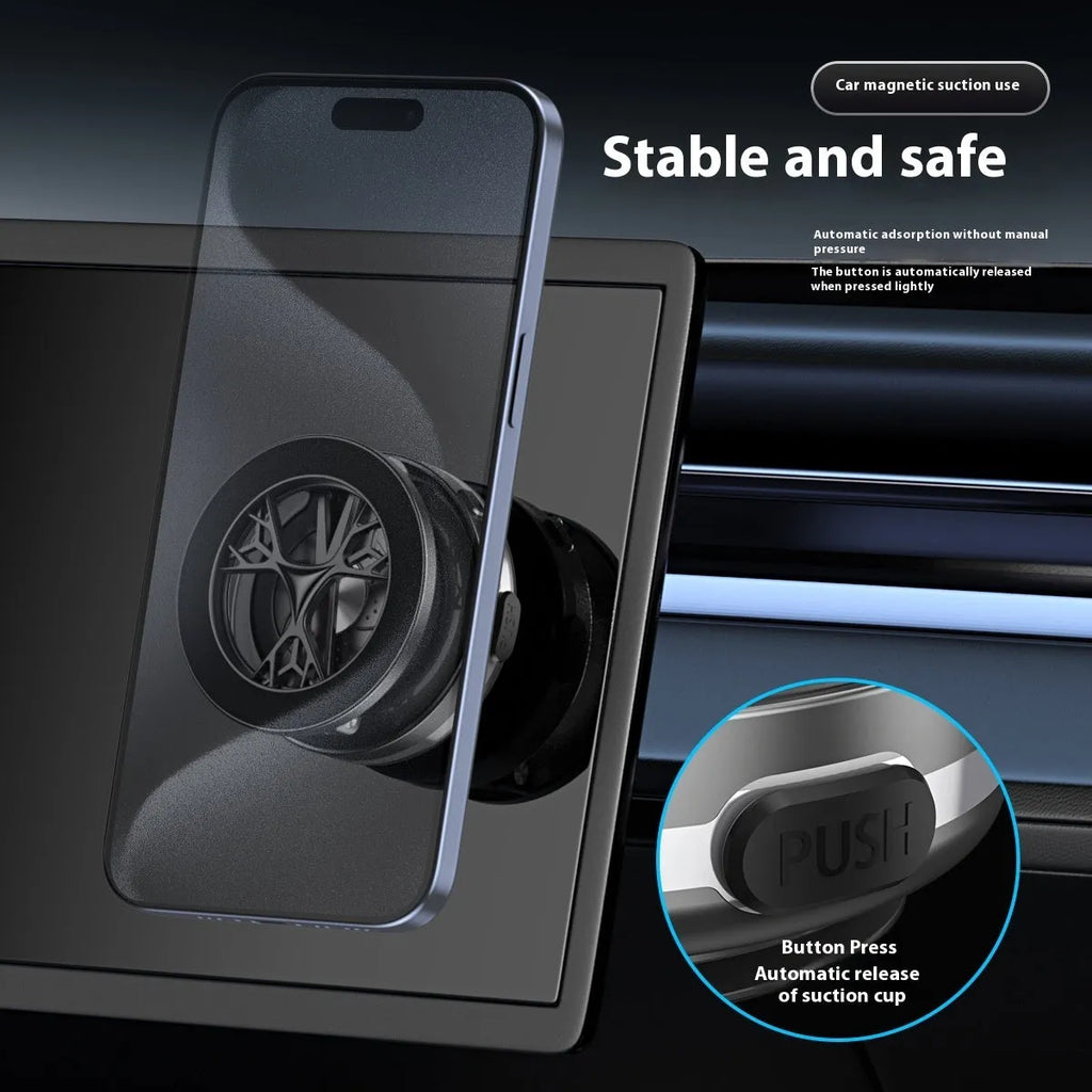 Vacuum adsorption car phone holder in Deep Space Gray with electric magnetic rotating folding stand for smartphones over 4.7 inches