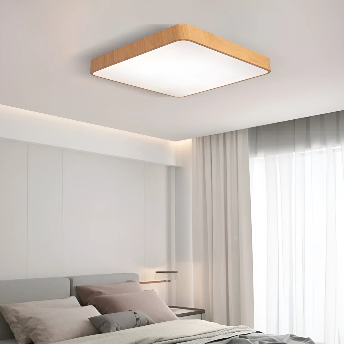 Nordic LED wood grain colour iron art ceiling light with electrodeless dimming in 40x40cm size