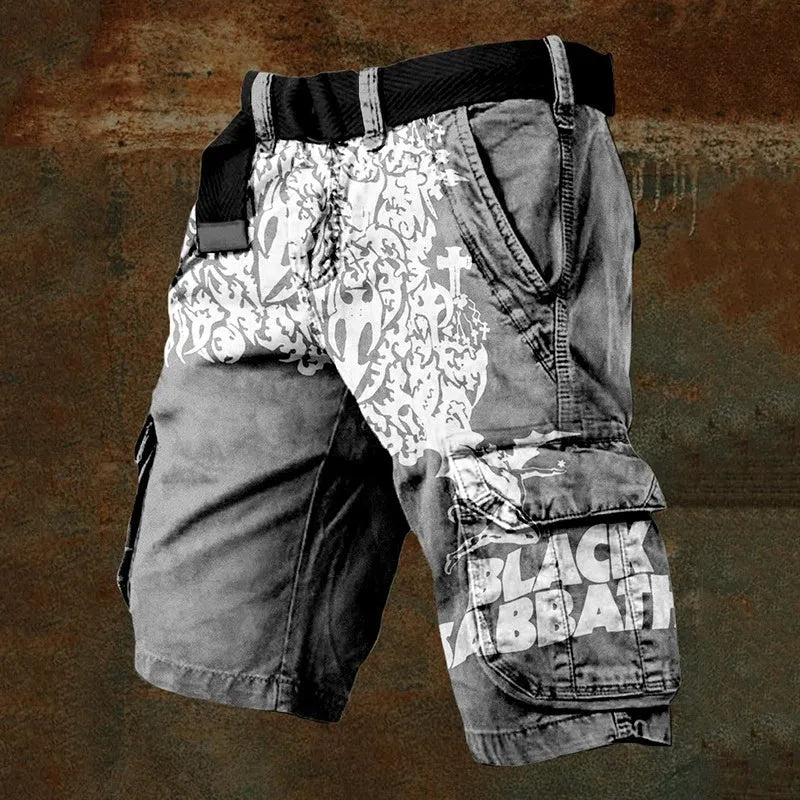 Man wearing black polyester shorts with a 3D digital printed pattern.