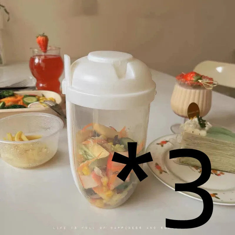 Ins style 1000ml salad cup with white fork and leak-proof cover, Klein Blue colour, on white background