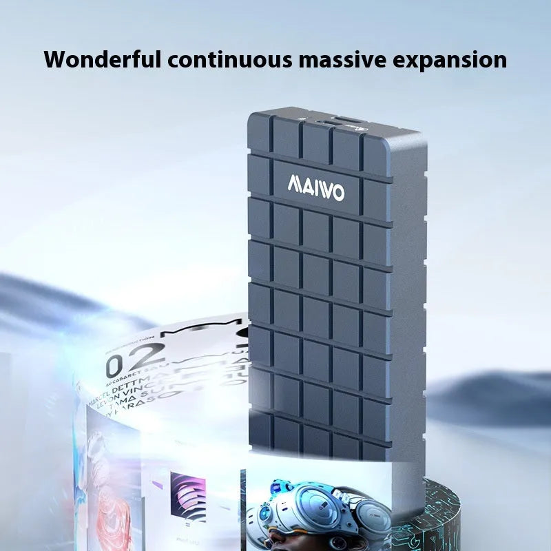 Aluminium USB4 hard disk box for solid state drives measuring 50mm by 118mm by 13mm