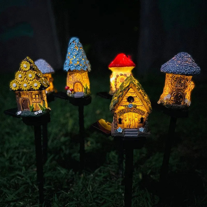 Outdoor waterproof flower-shaped solar LED light for garden resin houses with IP55 rating