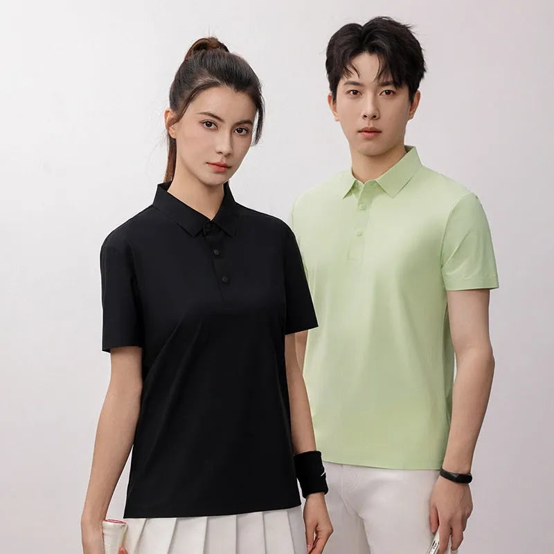 Man's brocade polo shirt in apple green with ammonia seamless short sleeves for summer sports