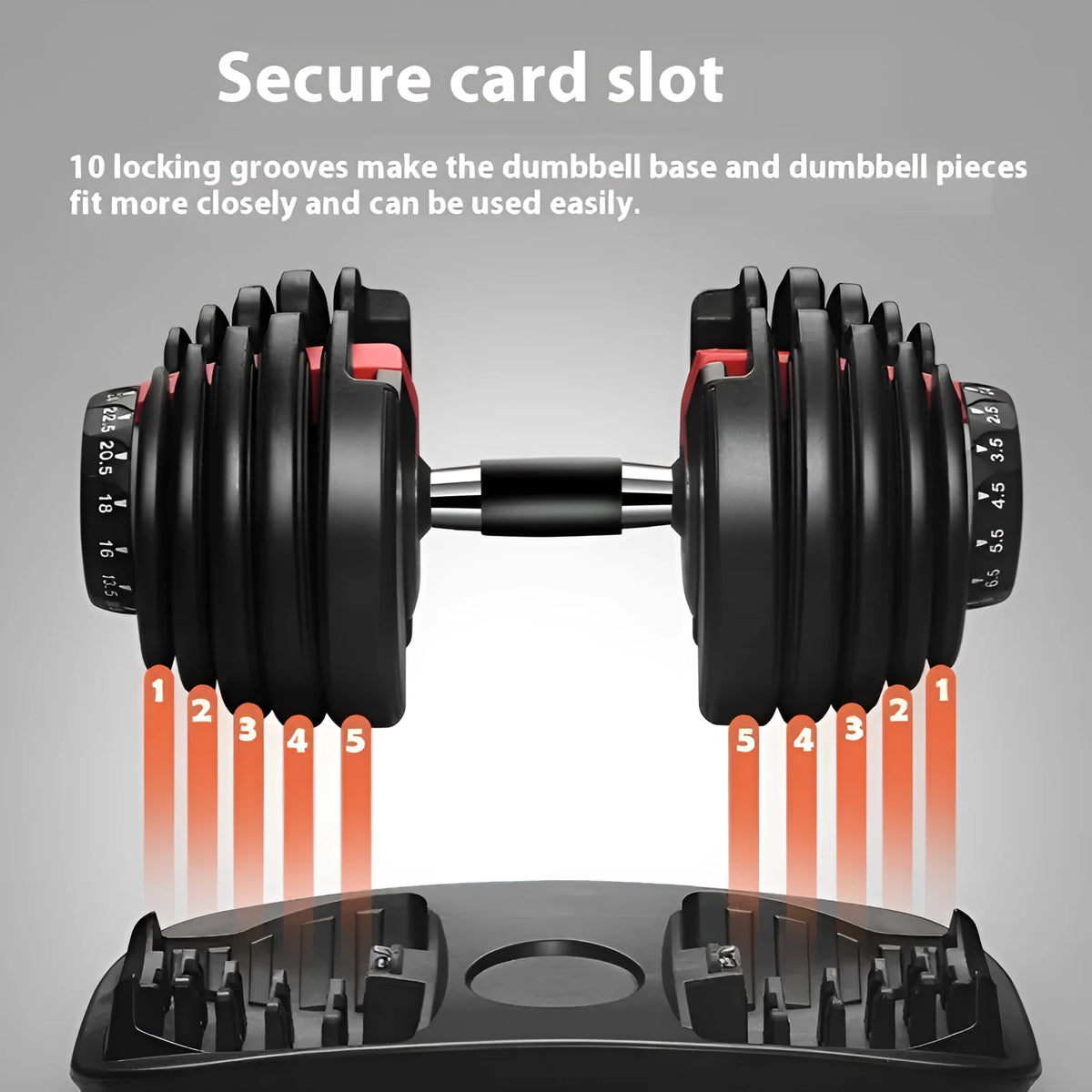 Adjustable 15 gear men's dumbbell set with steel plate and plastic construction for home fitness