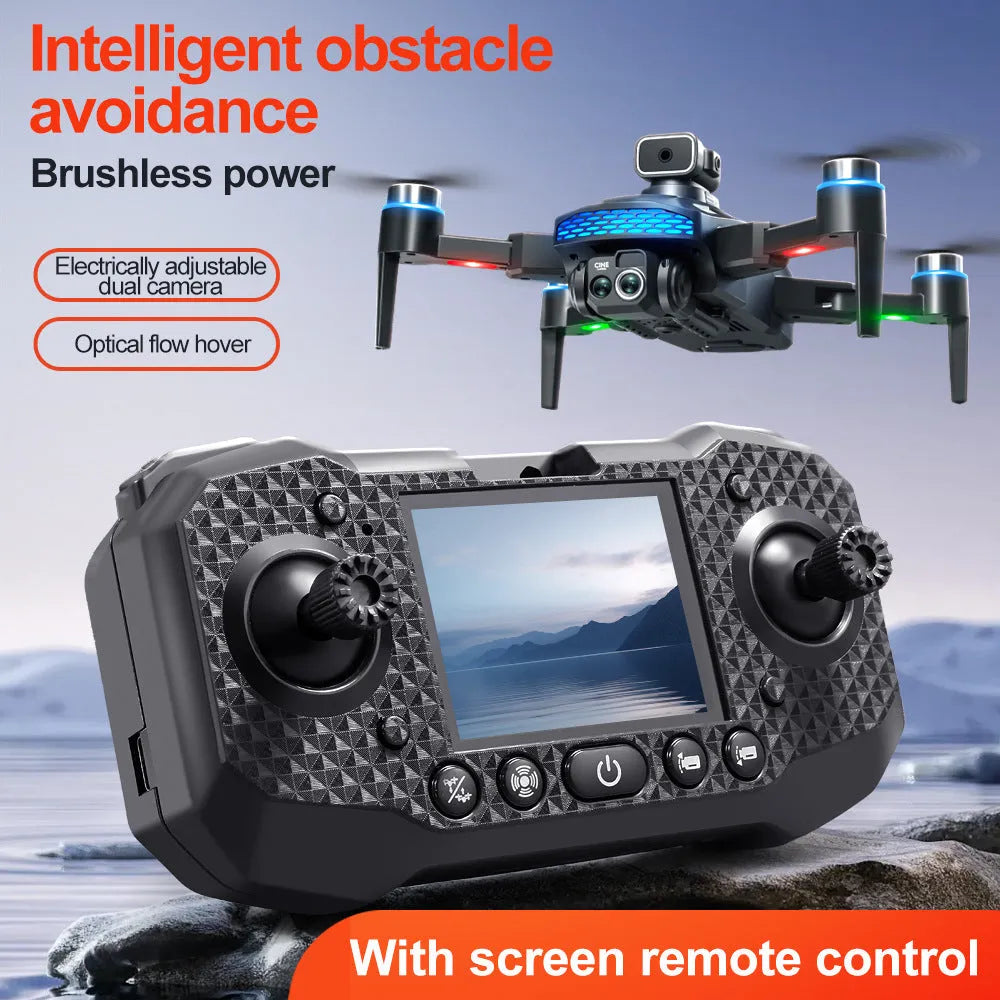 Black UAV drone with 8K camera and obstacle avoidance on a white background