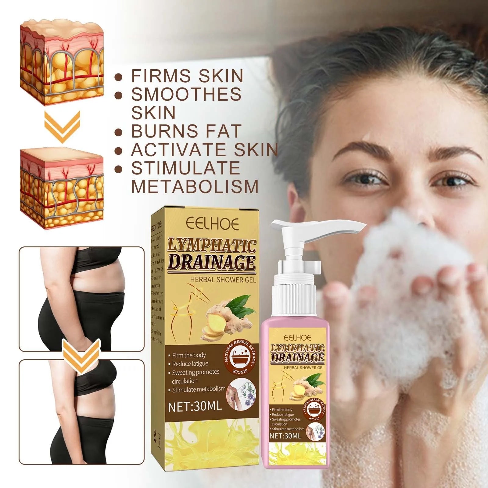 Gentle Cleansing Soft Ginger Slimming Shower Gel 30ml in bottle