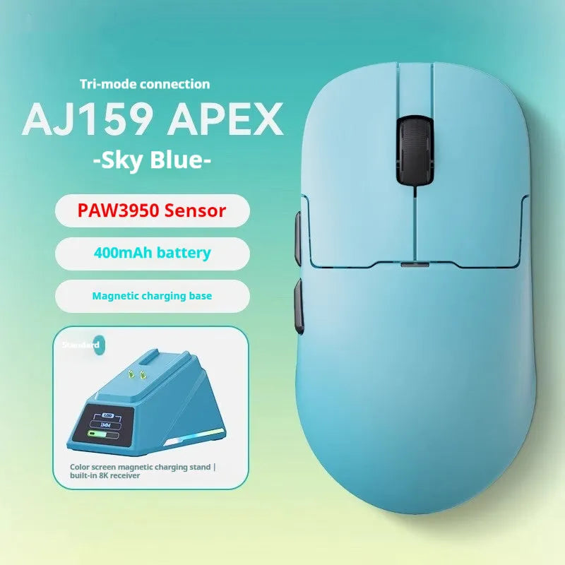 AJ159 gaming mouse in Yunfeng White colour with compact design showing three connection modes