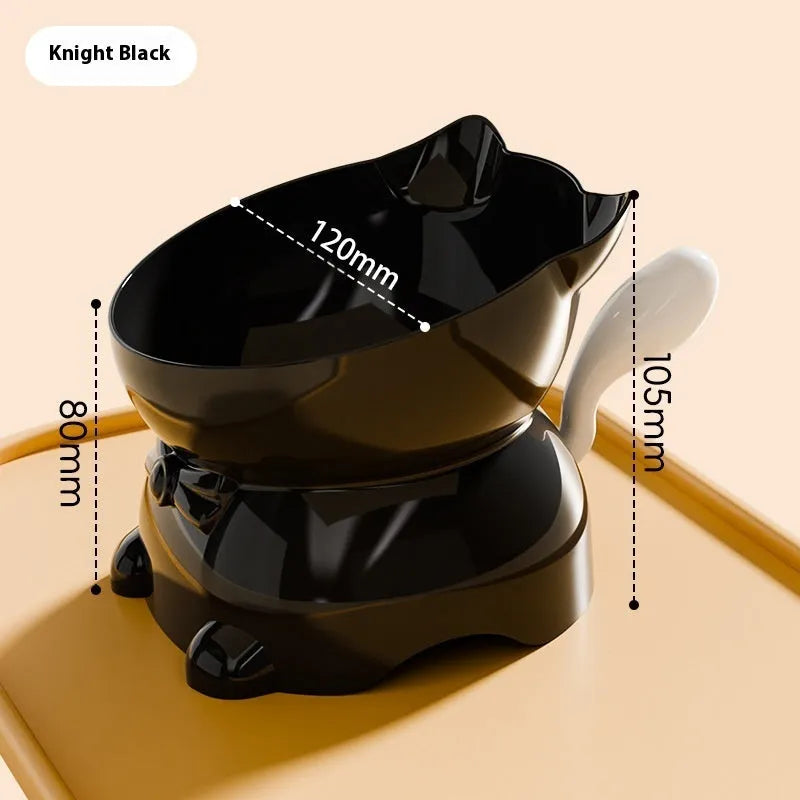 Stainless steel anti-fall oblique cat bowl with tilted design in black, blue, pink or yellow