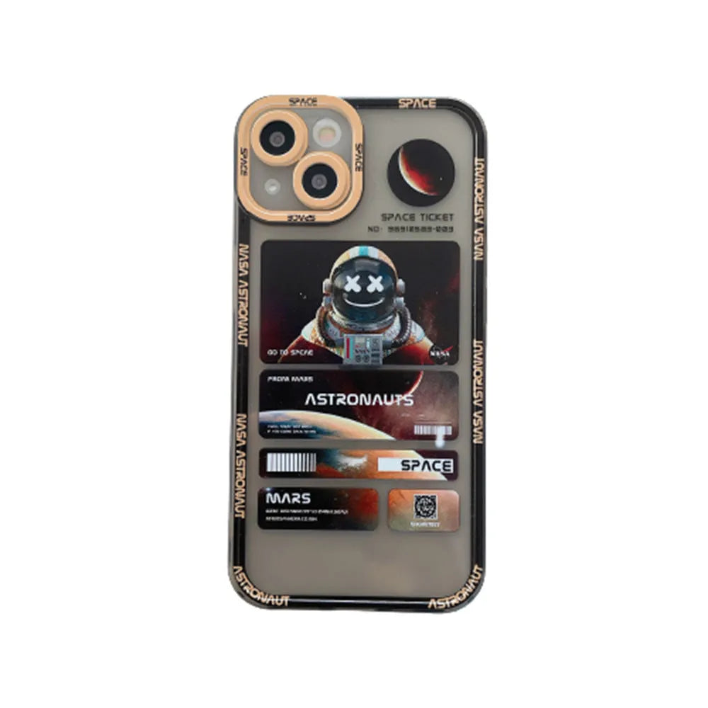 Space astronaut graffiti design iPhone case in contrast colours on a mobile phone