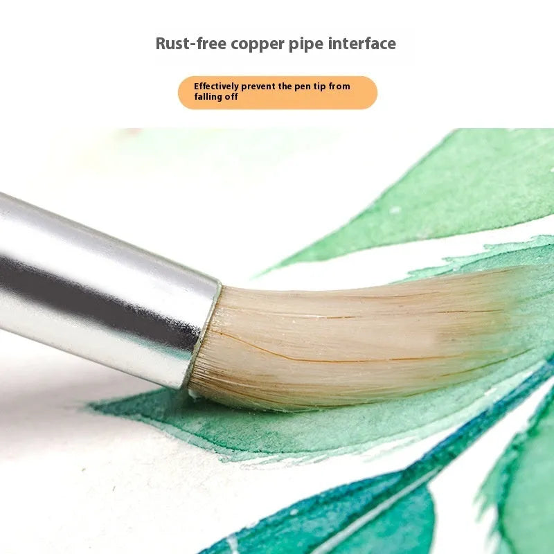 Six wooden hook line pen brushes with wool pointed tips arranged together