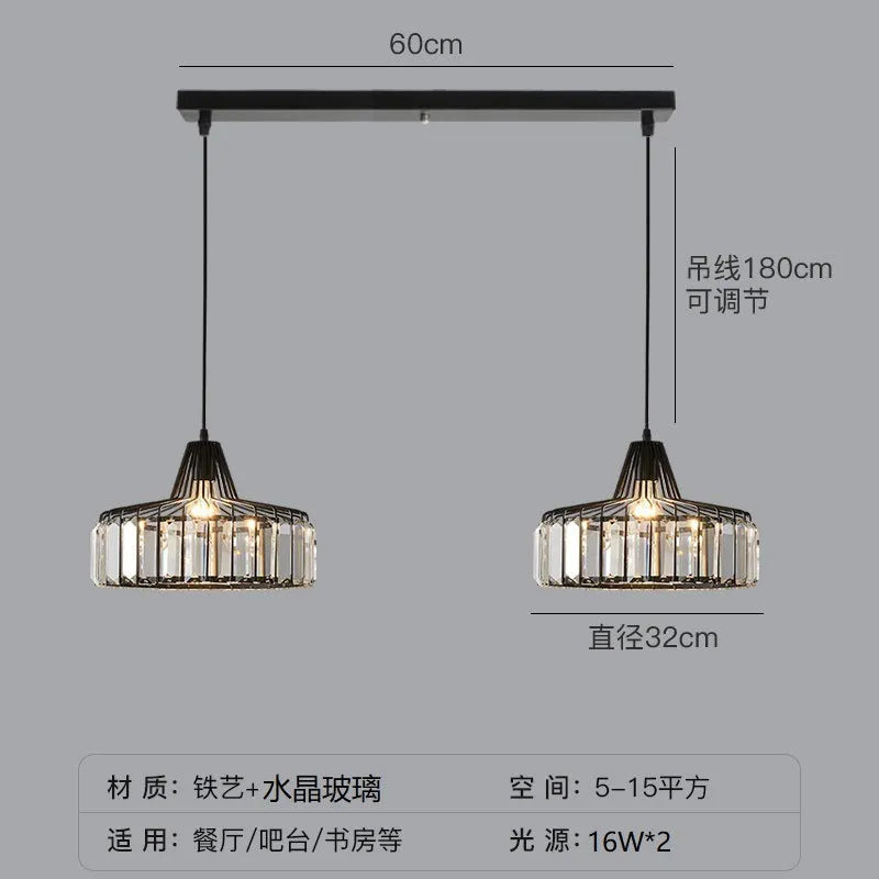 Modern crystal chandelier droplight with iron frame and LED lighting in black finish