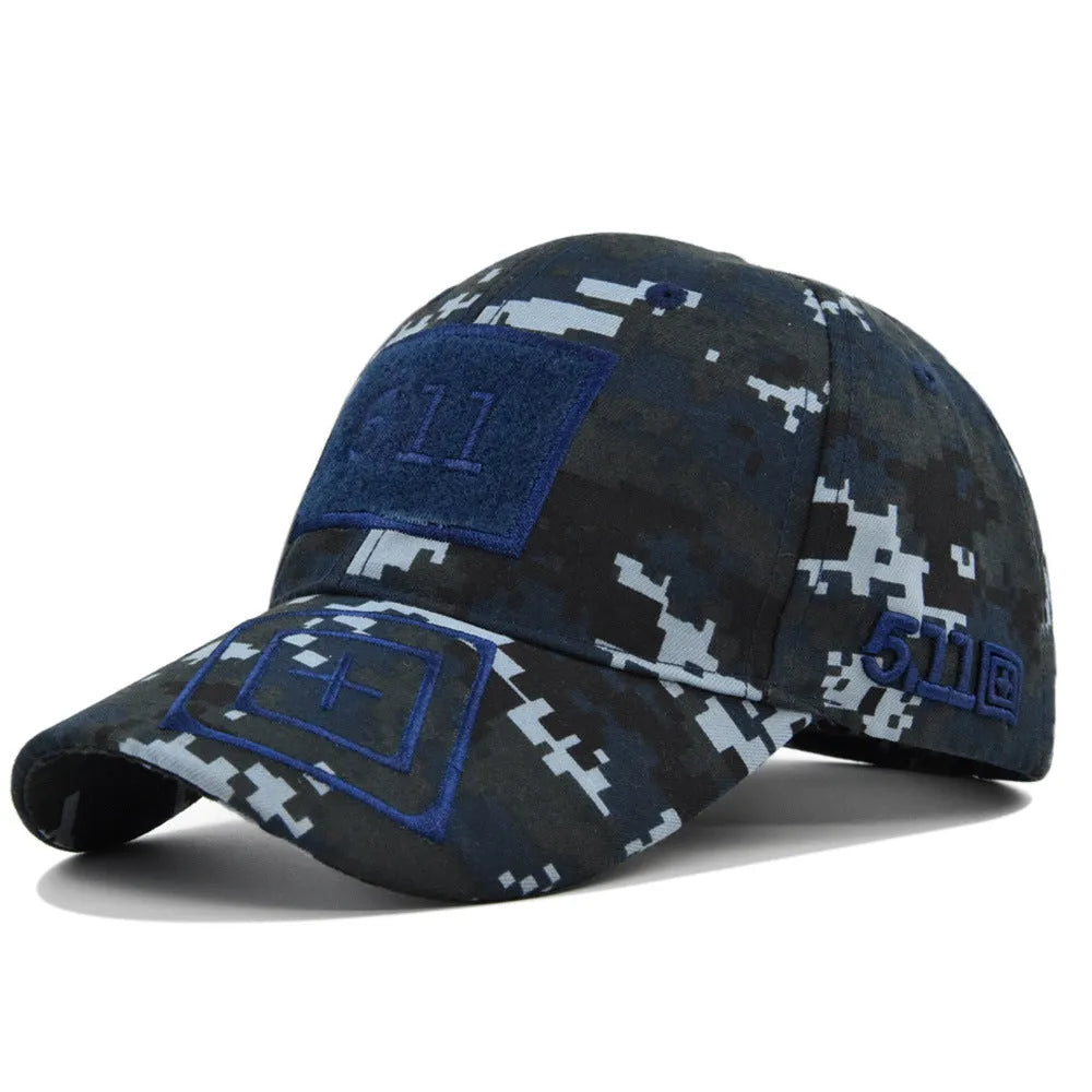 Cotton baseball cap with wide brim and adjustable back, displayed on a neutral background