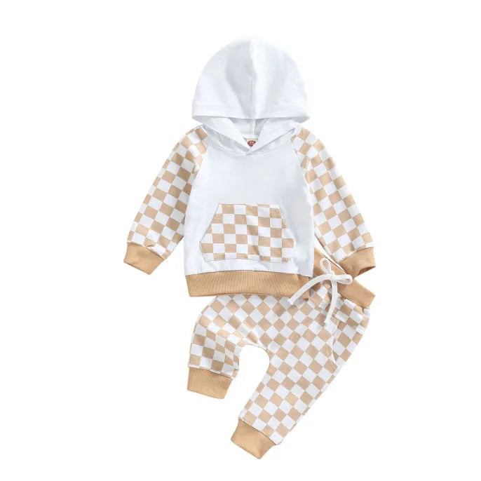Casual boys' cotton hoodie and trousers suit in creamy-white, two-piece set for children 80-120cm