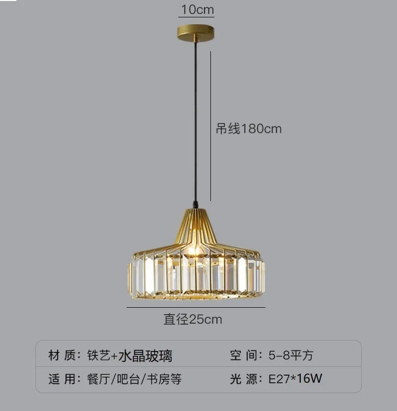 Modern crystal chandelier droplight with iron frame and LED lighting in black finish