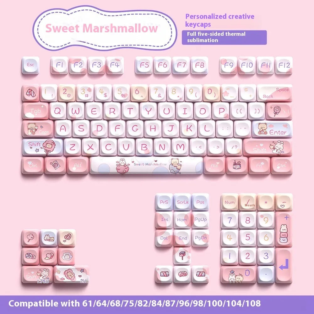 Sweet Cotton Candy coloured mechanical keyboard keycaps arranged in 112-key and 120-key sets