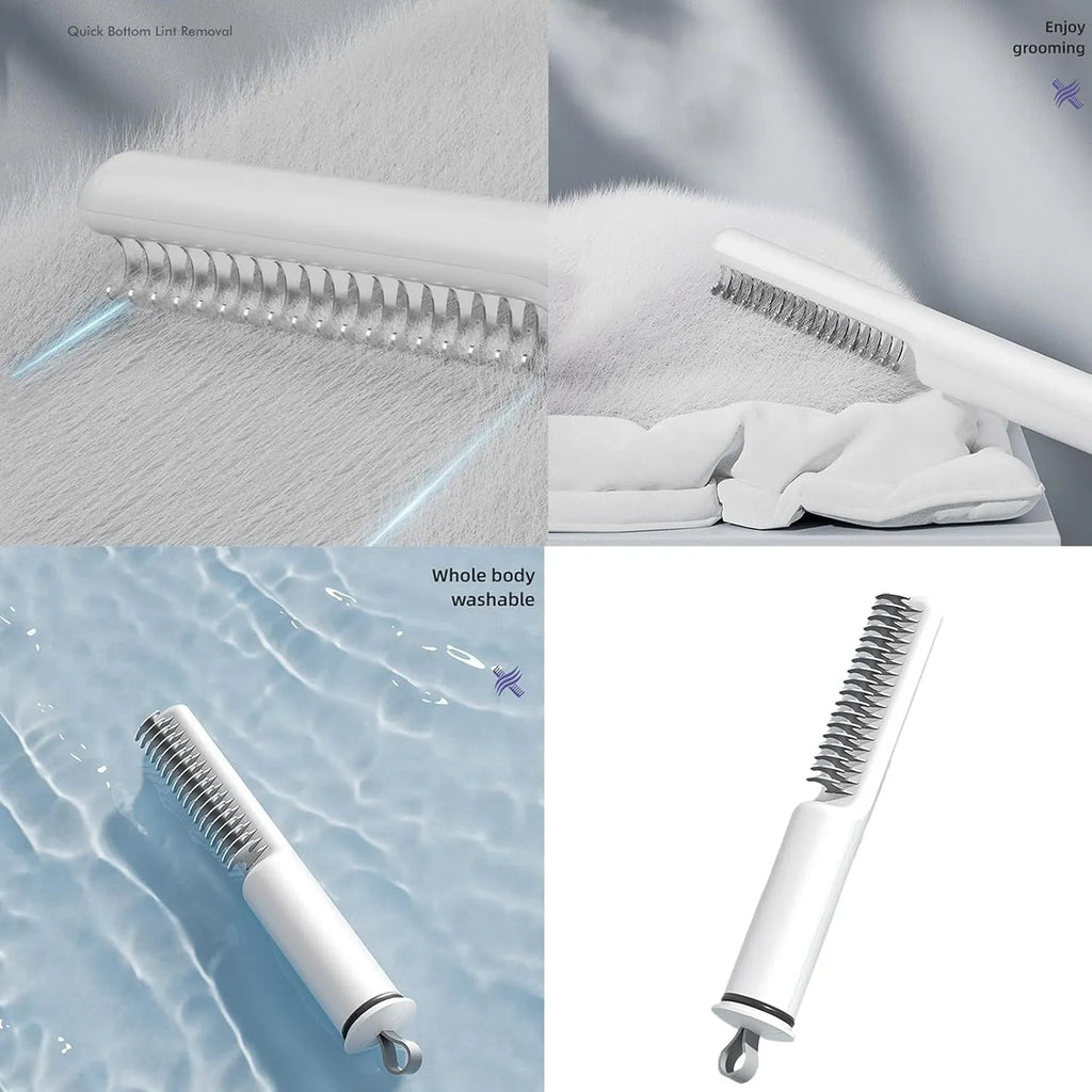 Stainless steel dematting comb with ergonomic handle for removing knots from dog or cat hair.