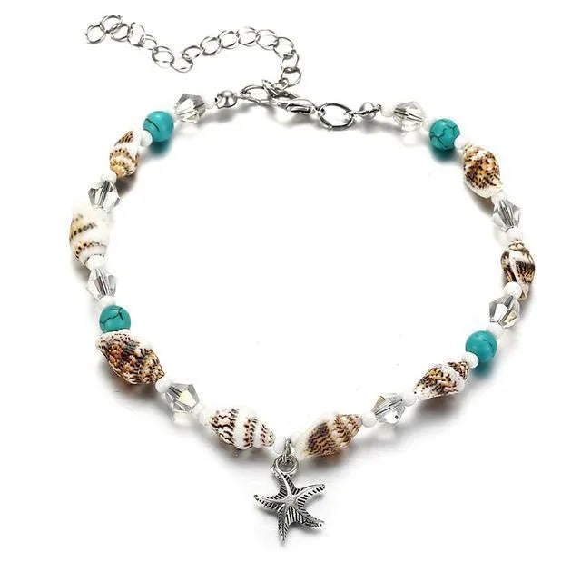 Green blue starfish anklet leg chain with zinc alloy construction on a beach setting