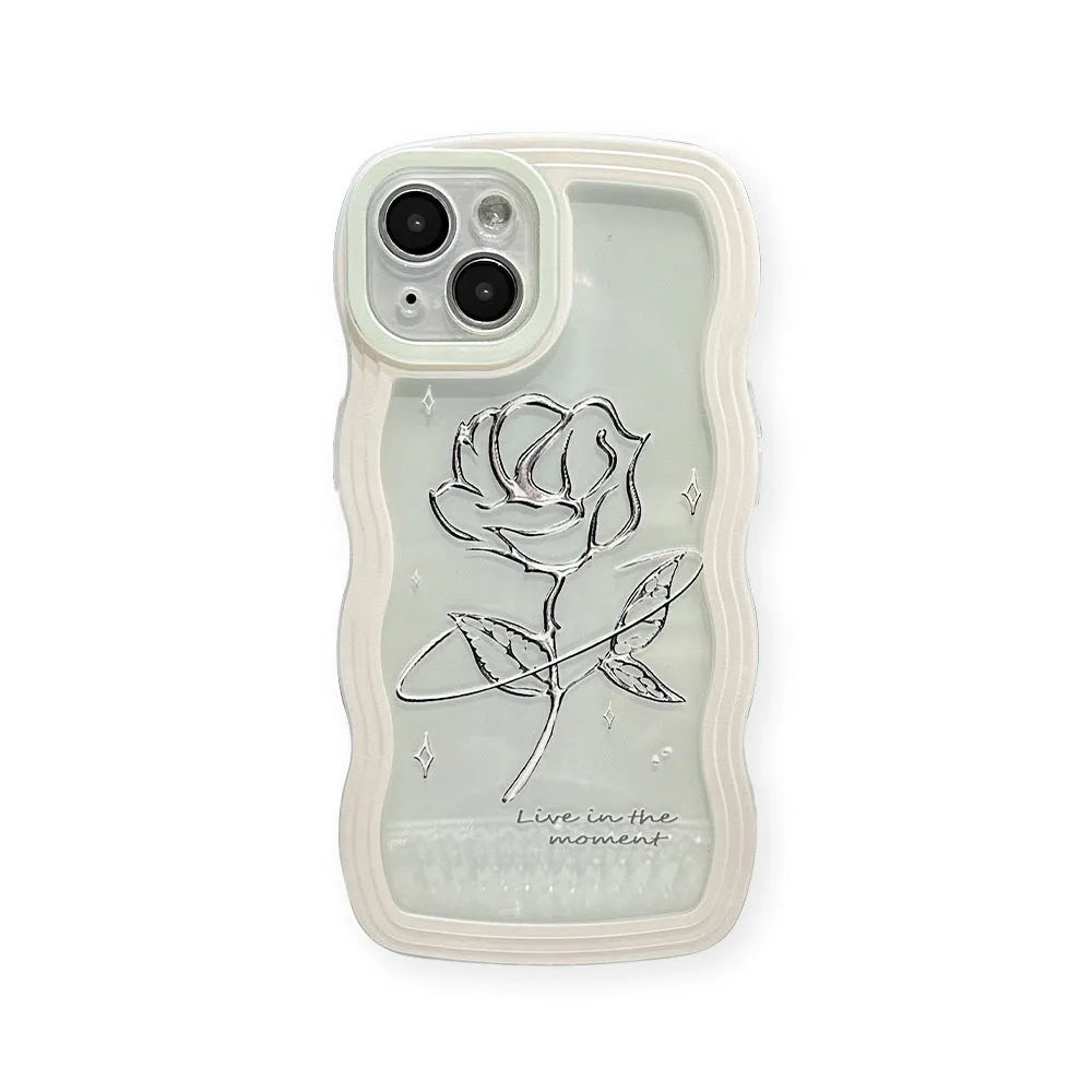 Clear black rose TPU phone case with big wave silicone texture for iPhone showing back view