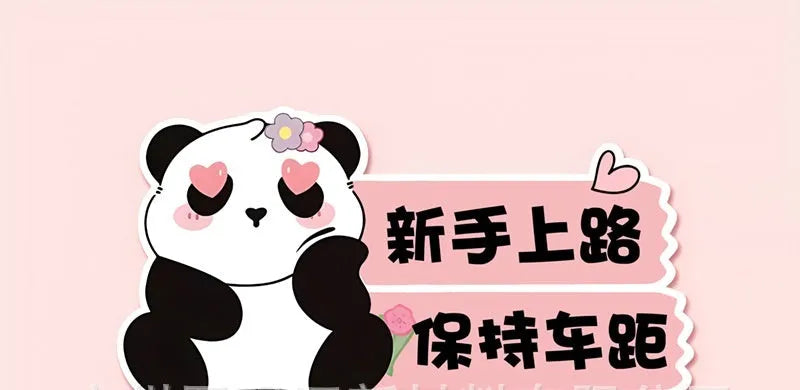 Reflective car bumper sticker with 'Beginner Driver' panda design, measuring 23 by 12 centimetres.