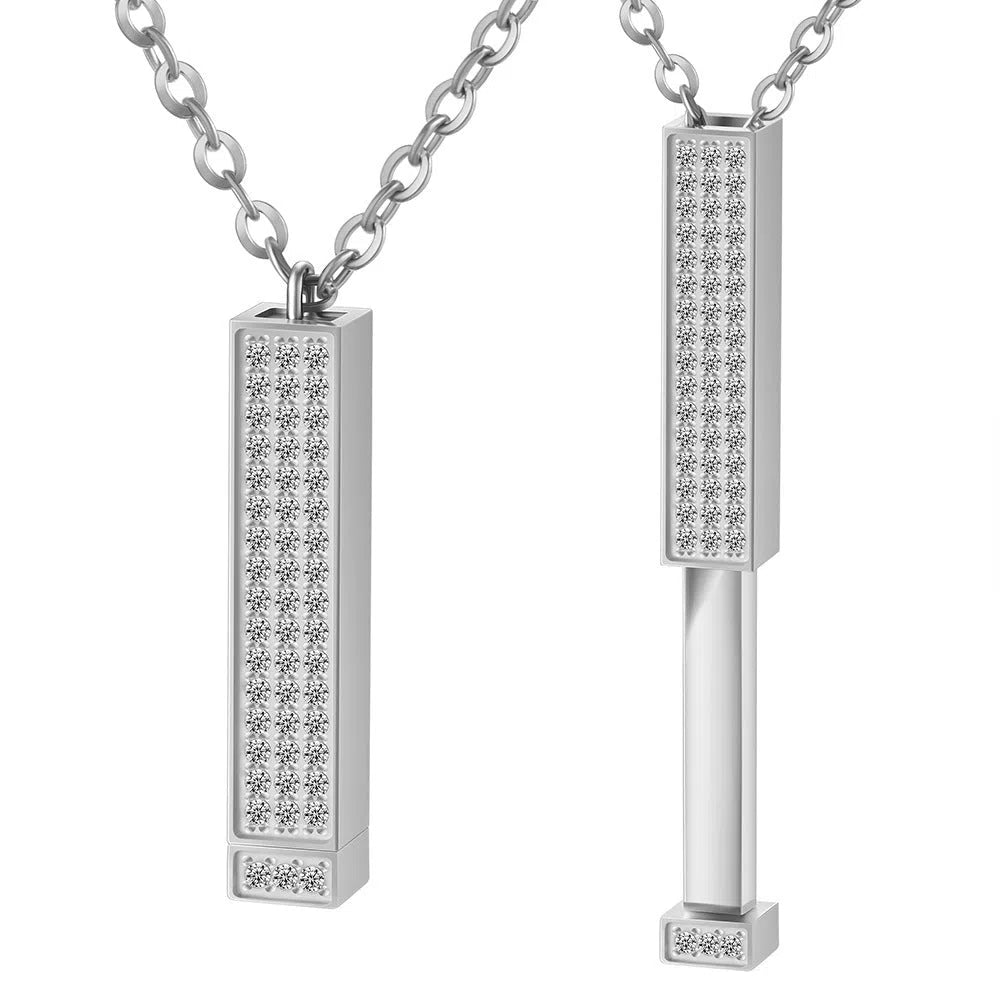 Engraved diamond doll necklace stainless steel geometric pendant with chain gold rose gold steel options