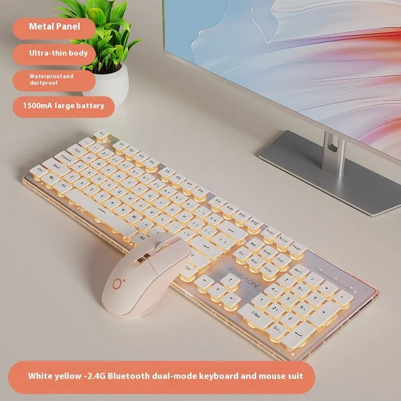 Prewalker V3 wired mute keyboard and mouse suit in retro green colour on a desk