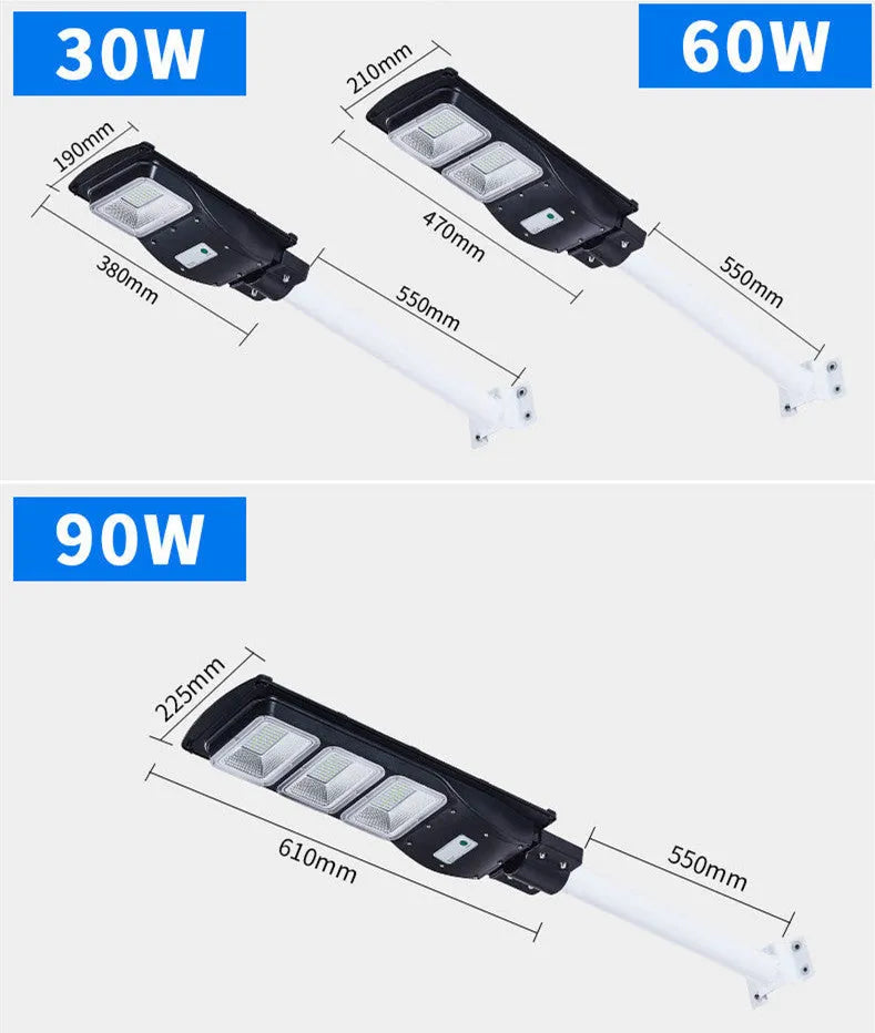 Integrated solar street light with solar panel, 60W LED lighting, and remote control for outdoor use