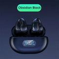 Bone conduction Bluetooth headset clip in black, white, or khaki colours showing ear-clip design