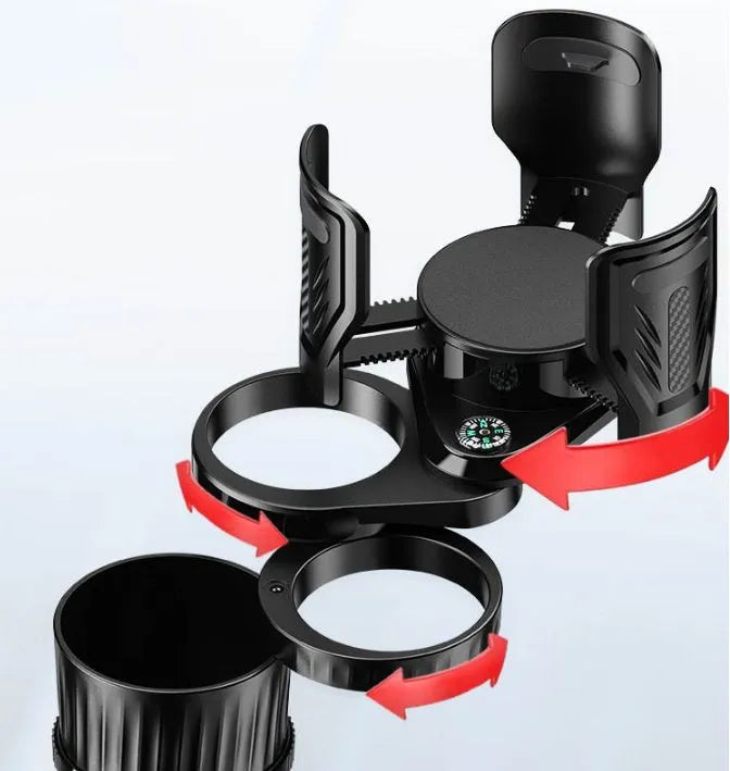 Carbon black car cup holder with retractable adjustable base for drink containers