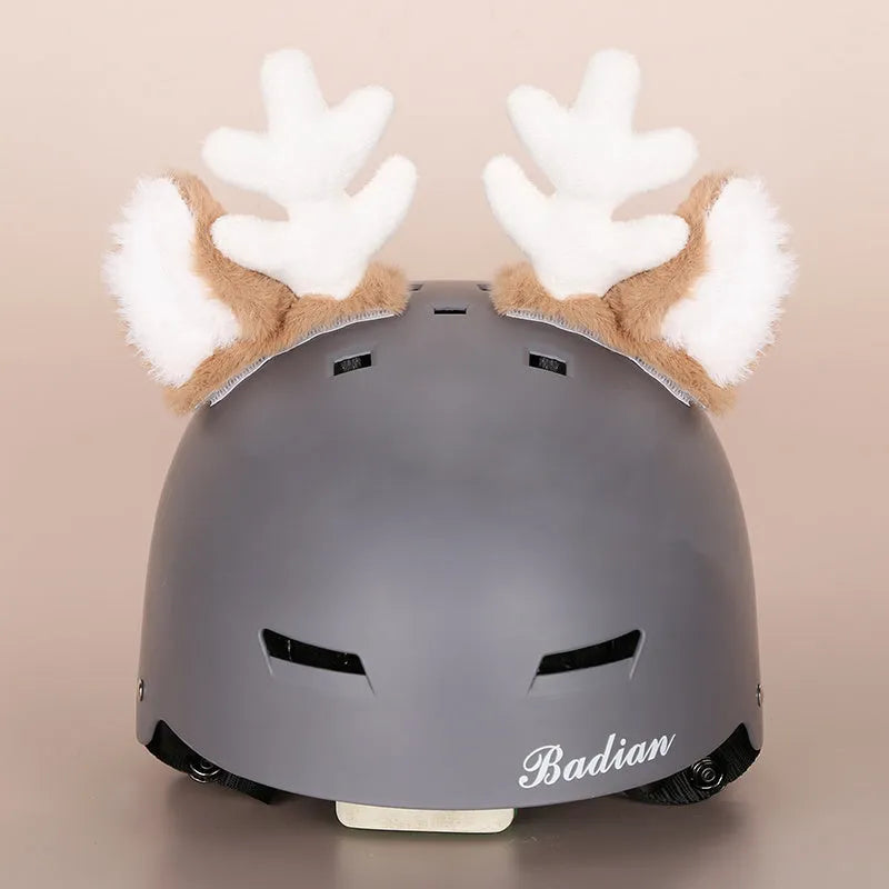 Plush fabric cartoon helmet hat decoration for ski helmets in multiple style variations