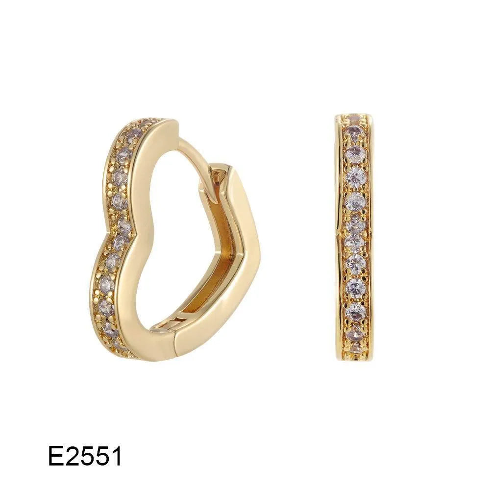 Brass gold plated heart-shaped ear clip earrings with gang drill decorative elements in electroplated colours