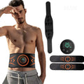 Rechargeable EMS abdominal training belt with extension strap and arm stickers for muscle stimulation