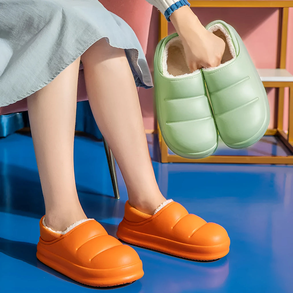 Couple cotton slippers winter warm house shoes with non-slip waterproof EVA sole and short fluff insole in multiple colours