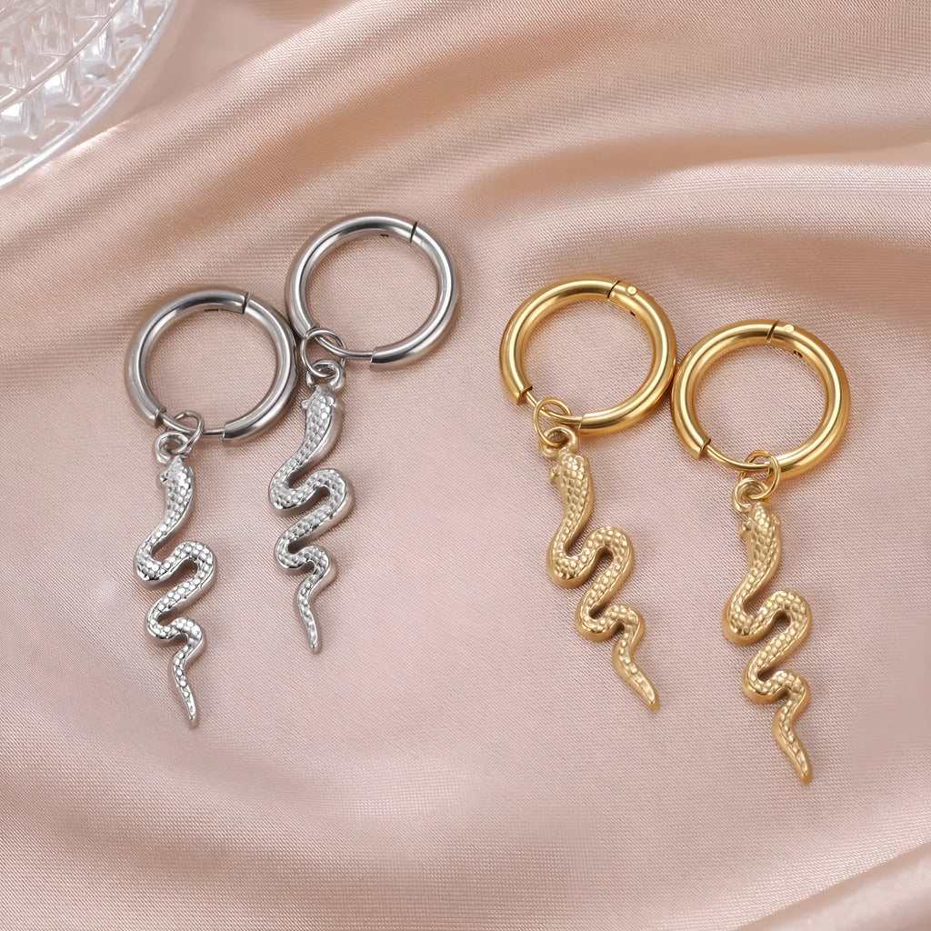 Gold plated stainless steel snake vintage clip-on earrings