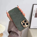 Leather texture TPU phone case for iPhone models in black, blue, grey, and grey-green colours.