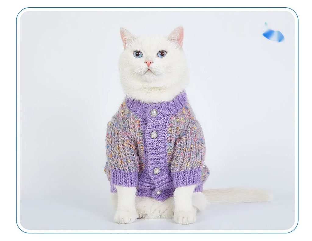 Purple dog cardigan sweater for XL and XXL pets in casual polyester design