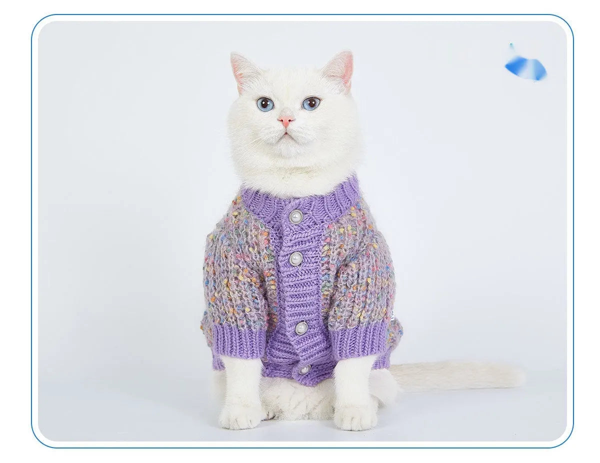 Purple dog cardigan sweater for XL and XXL pets in casual polyester design