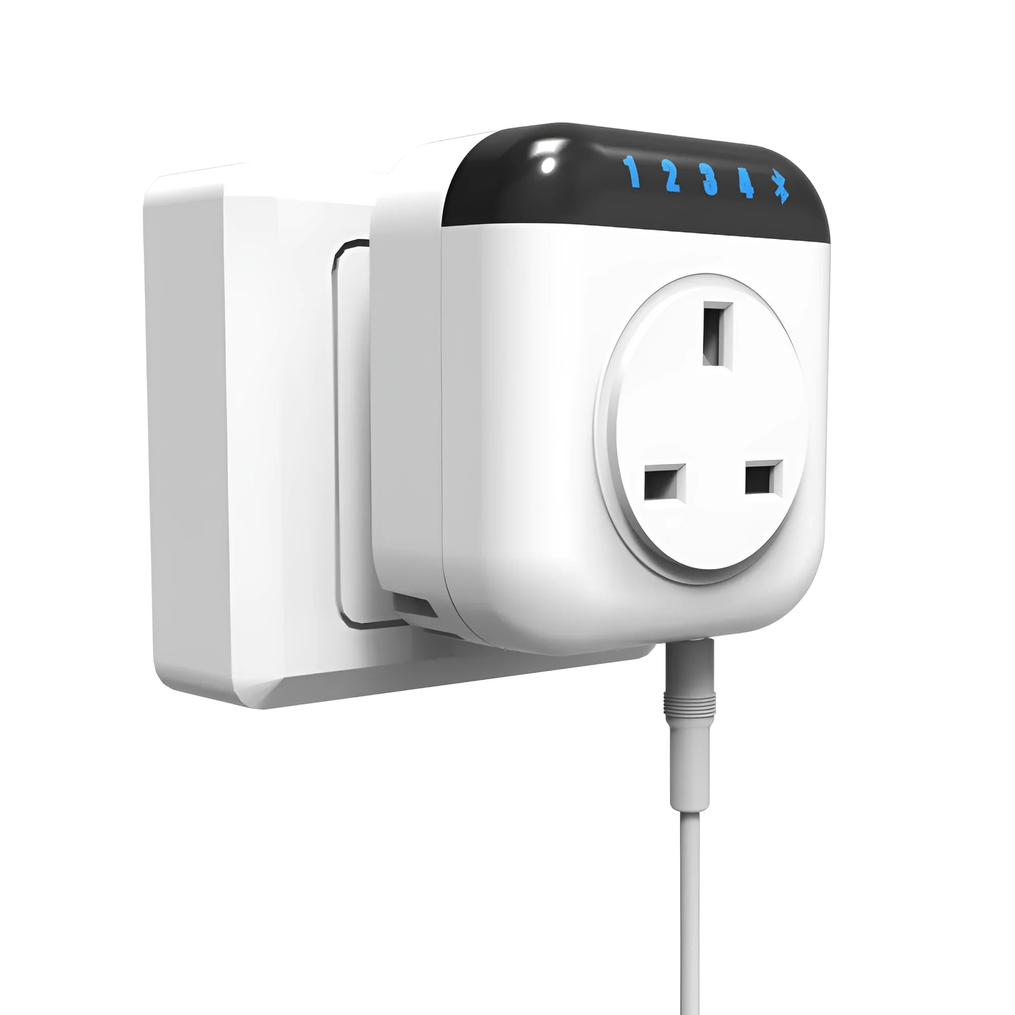 White Tuya WiFi smart temperature control socket with US plug and external temperature sensor probe.