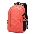 Casual plaid computer backpack with curved shoulder strap in black, blue, grey or orange colours