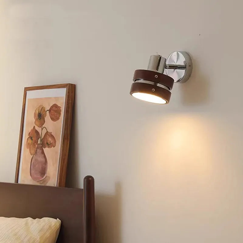 Nordic walnut small wall lamp for bedside and living room background wall lighting