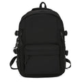 Women's large capacity solid colour schoolbag in black with curved shoulder strap and nylon material