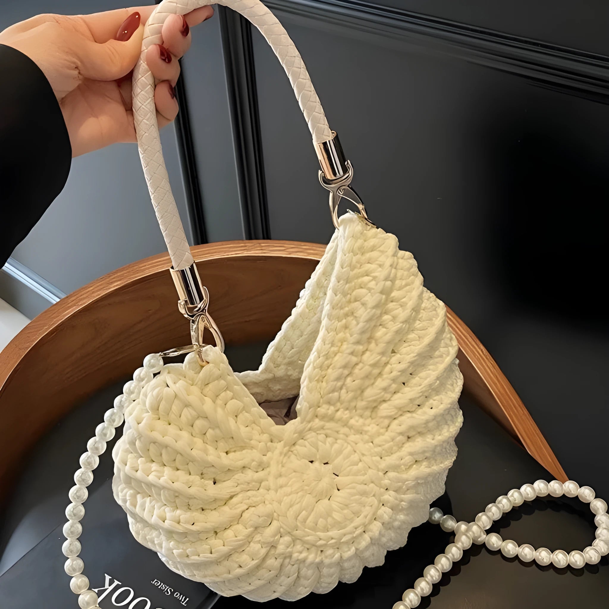 Women's woven cloth shoulder bag in European American retro style with double straps